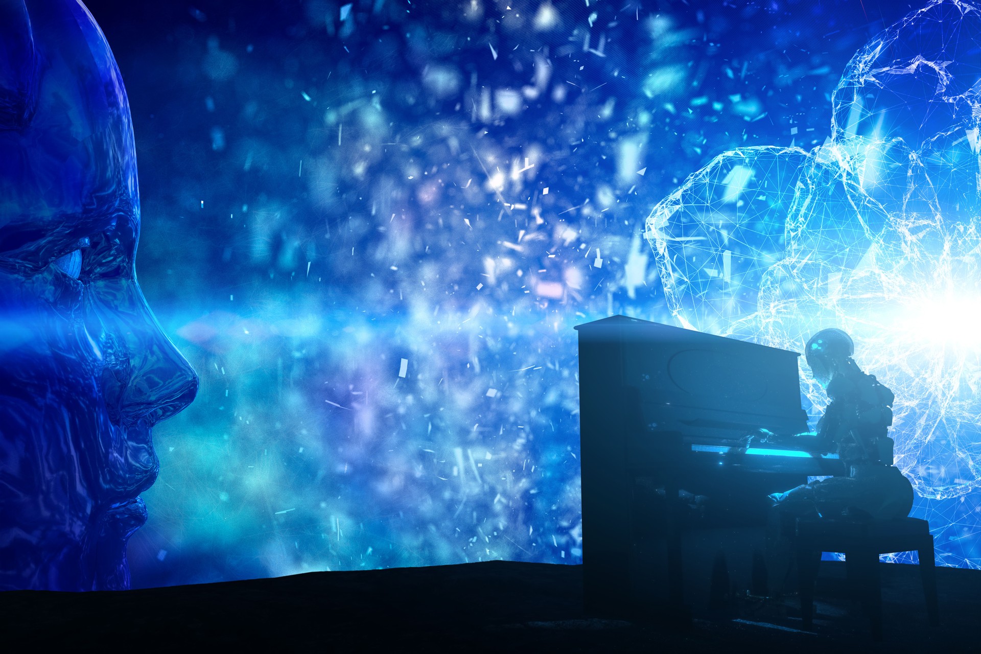 AI play piano abstract